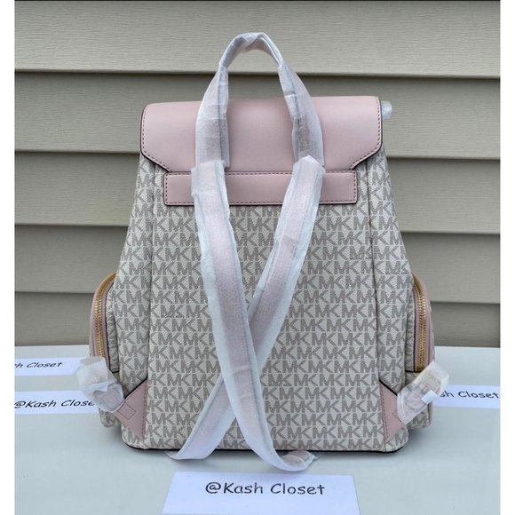 Michael Kors Backpack Jet Set MK Logo Large Chain Backpack Powder Blush Multi - Picture 4 of 11